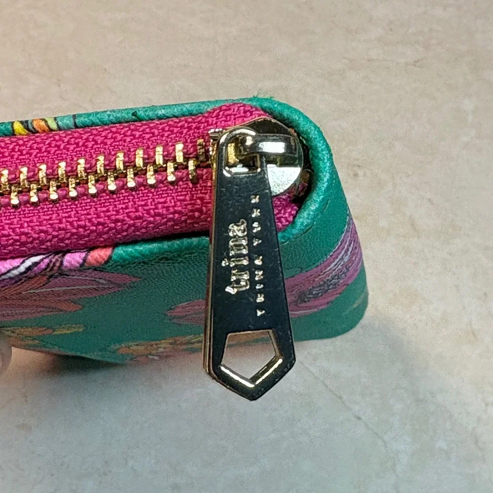 Trina Turk Teal‎ Green Floral Print Zip Around Continental Wallet PVC Colorful